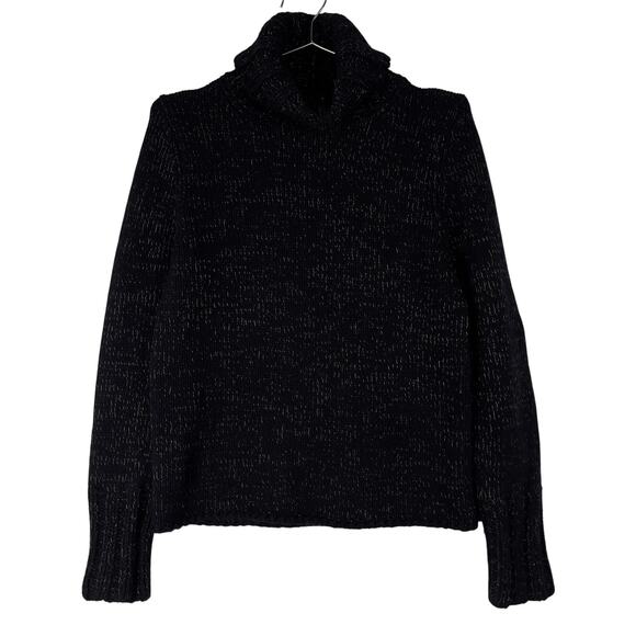 VTG Y2K Gap Lambswool Angora Chunky Knit Black Silver Turtleneck Sweater Medium - Picture 1 of 12